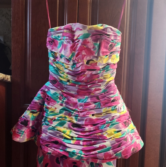 Colorful Victor Costa XS Strapless Ruched Peplum Coctail Dress - Picture 1 of 16